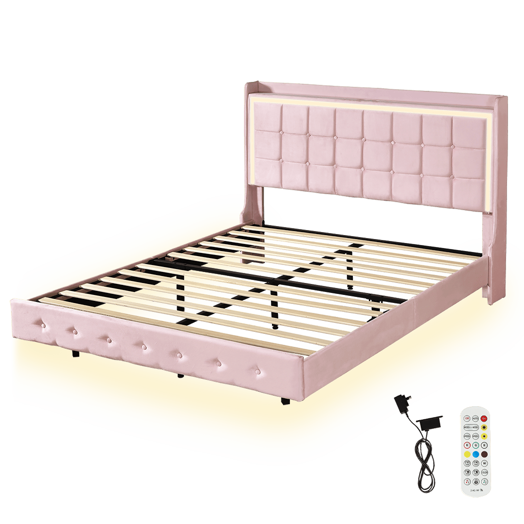 Contemporary Double Floating Bed Frame  High Back Support Classic