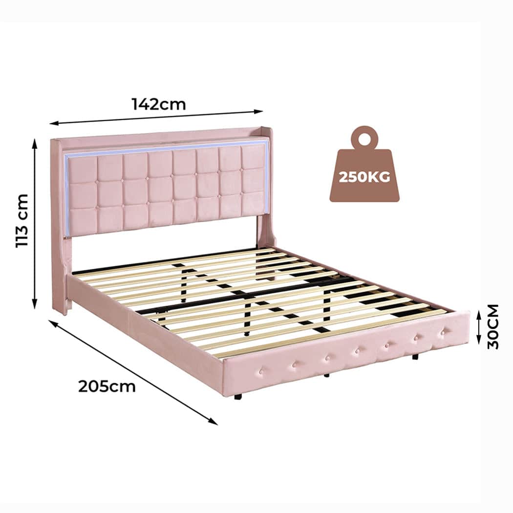 Contemporary Double Floating Bed Frame  High Back Support Classic