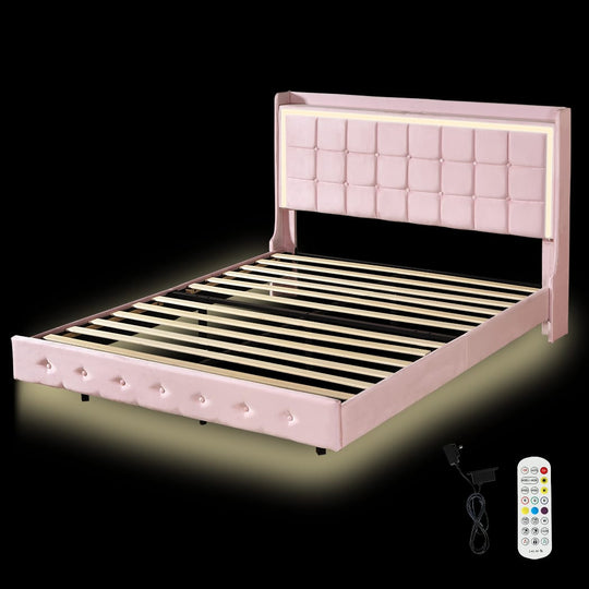 Double Floating Bed Frame With Sturdy Support And Modern