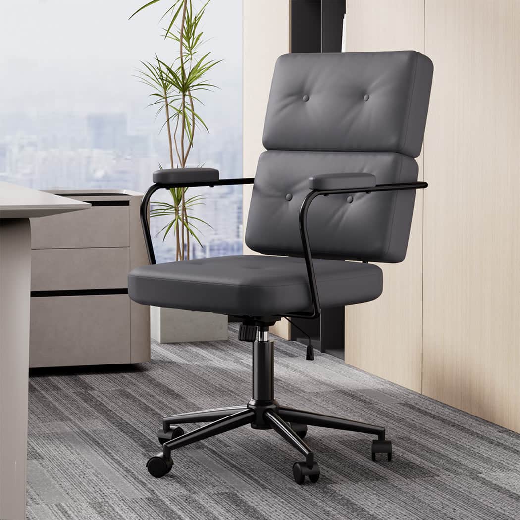Contemporary Ergonomic Office Chair Computer PU Grey  Easy Assembly