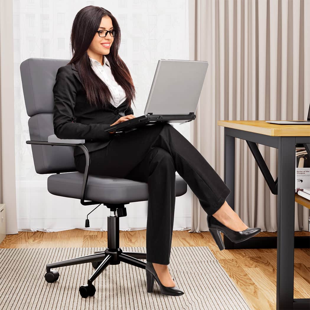 Contemporary Ergonomic Office Chair Computer PU Grey  Easy Assembly