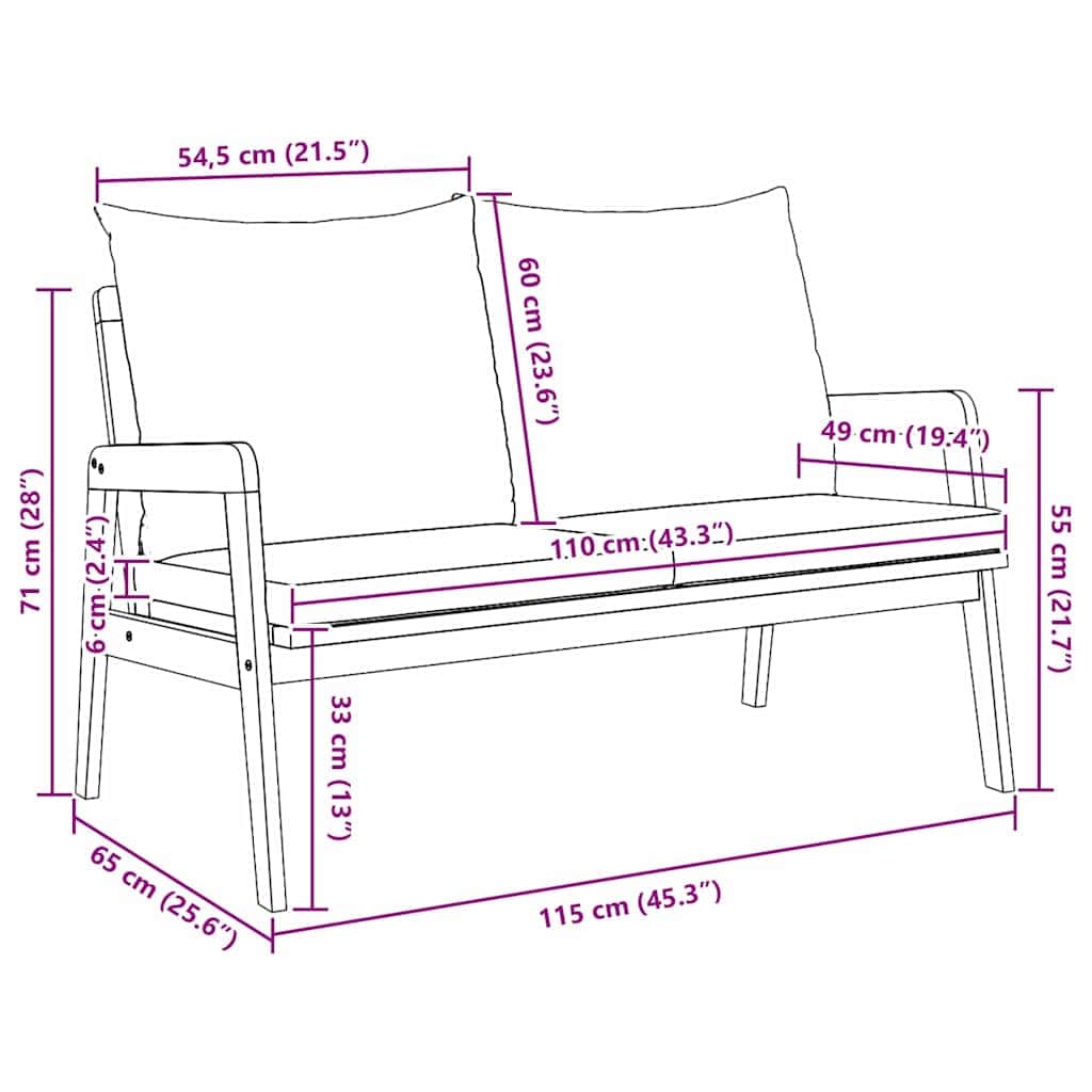 Contemporary Garden Bench with Cushion Oil Home Decor Accent Urban Style