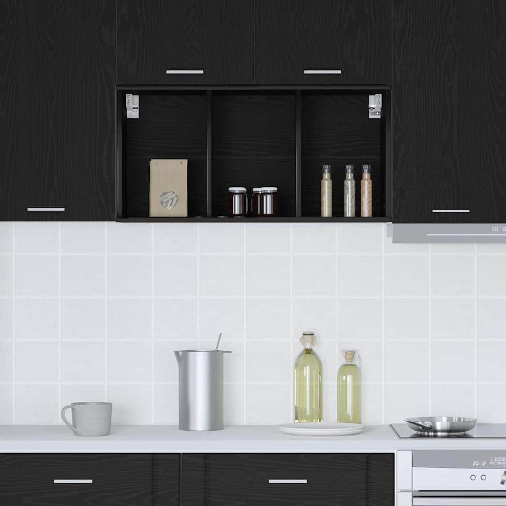 Contemporary Hanging Cabinet with Shelf Riga Black Oak