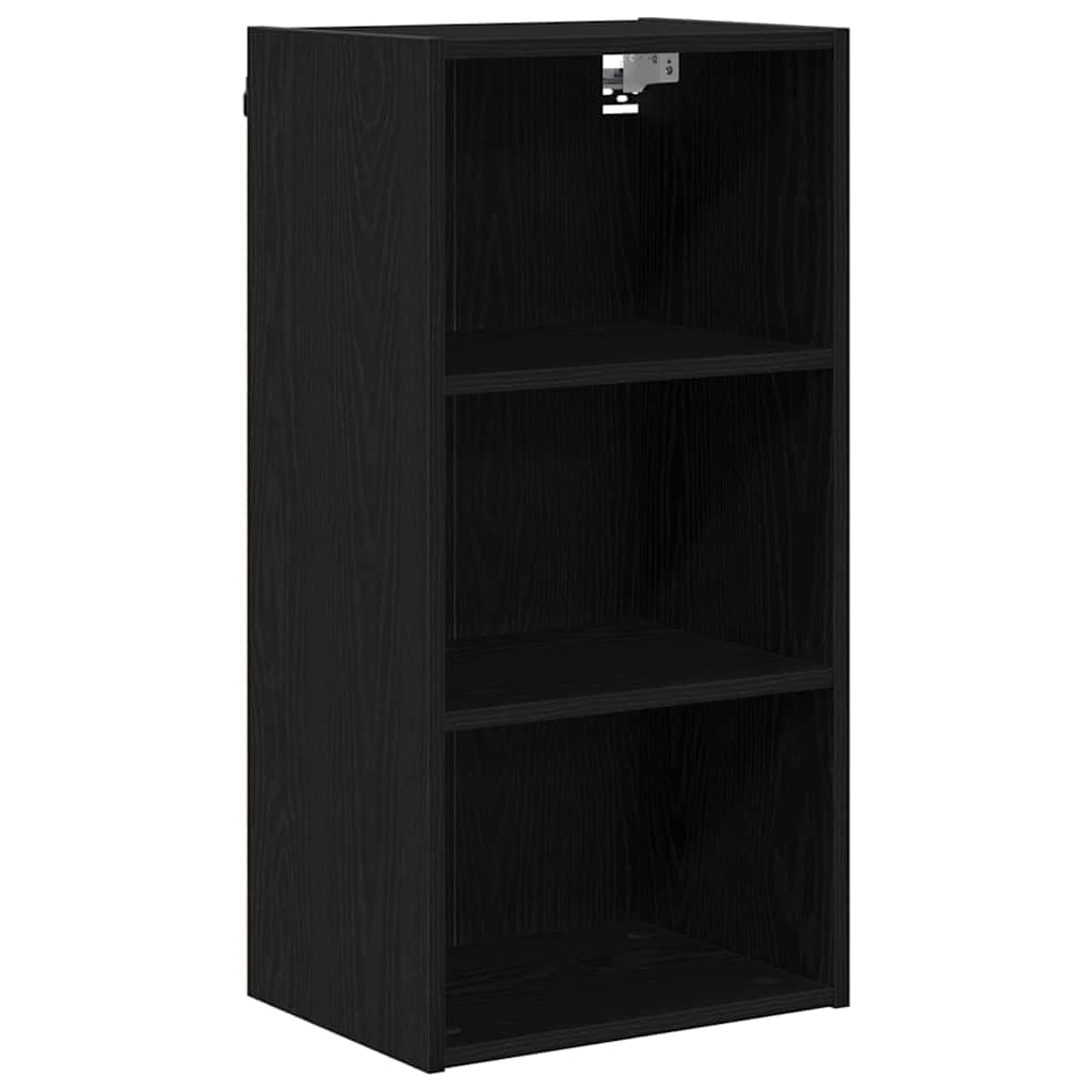 Black colour - Contemporary Hanging Cabinet with Shelf Riga Black Oak
