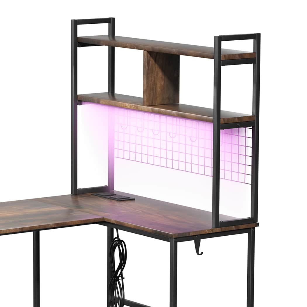 Contemporary L Shaped Gaming Desk with LED Lights Brown  Easy
