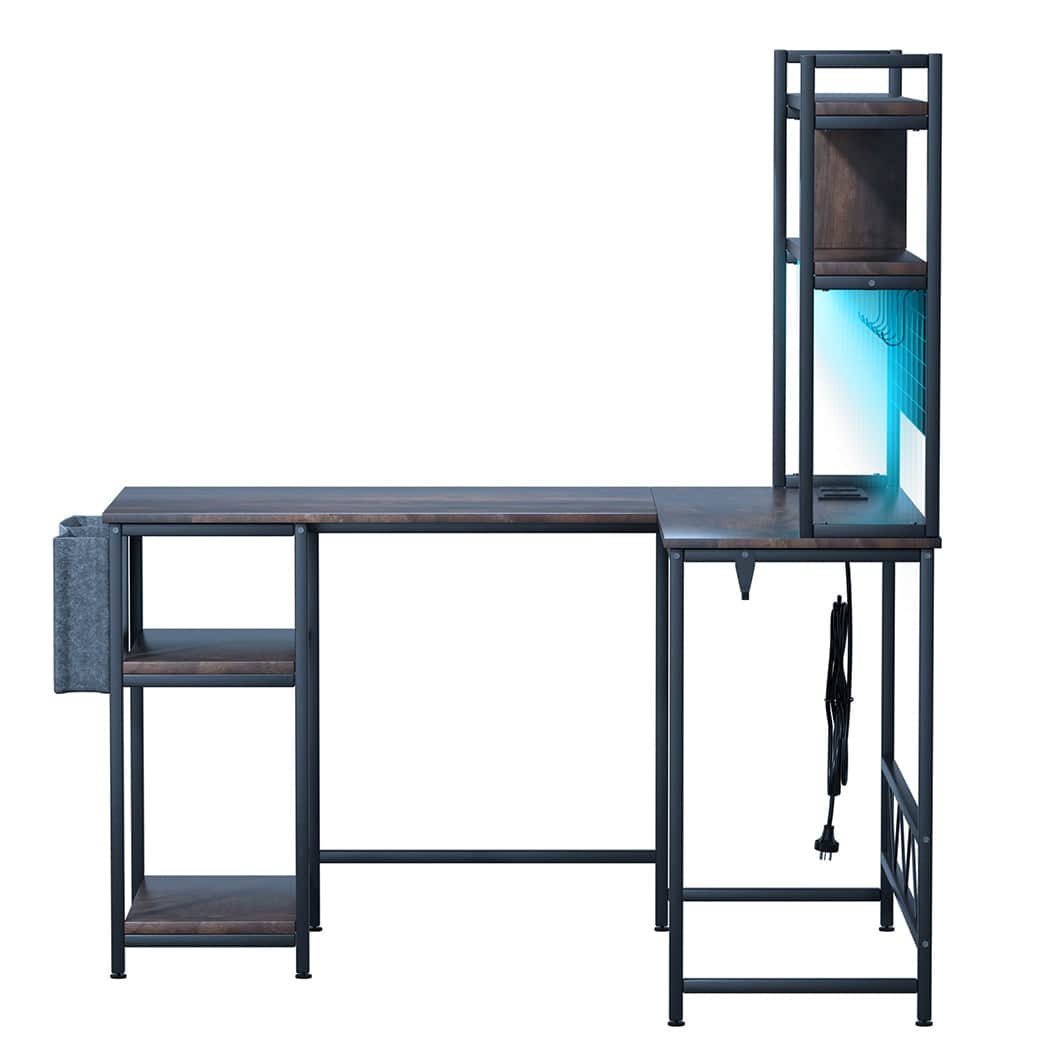 Contemporary L Shaped Gaming Desk with LED Lights Brown  Easy