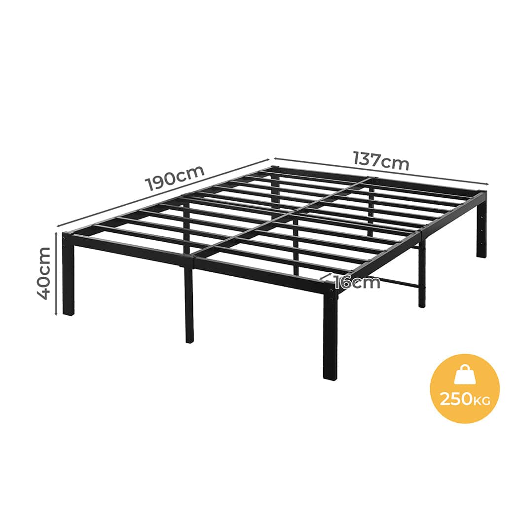 Contemporary Metal Bed Frame Heavy Duty Storage Space  Wood Finish