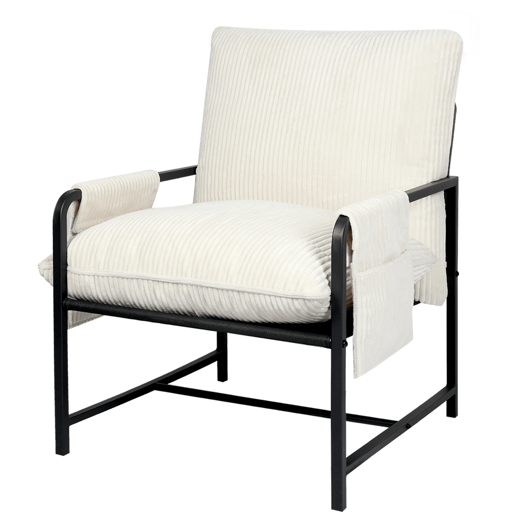 Contemporary Metal Framed Lounge Chair Corduroy in Beige  Classic