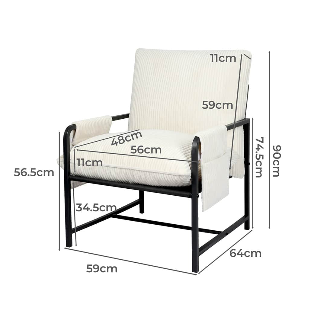 Contemporary Metal Framed Lounge Chair Corduroy in Beige  Classic