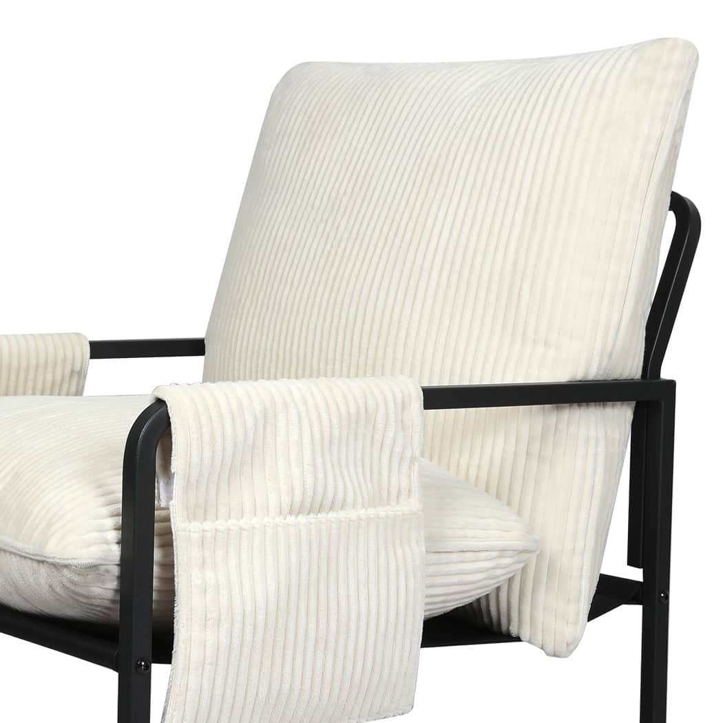 Contemporary Metal Framed Lounge Chair Corduroy in Beige  Classic