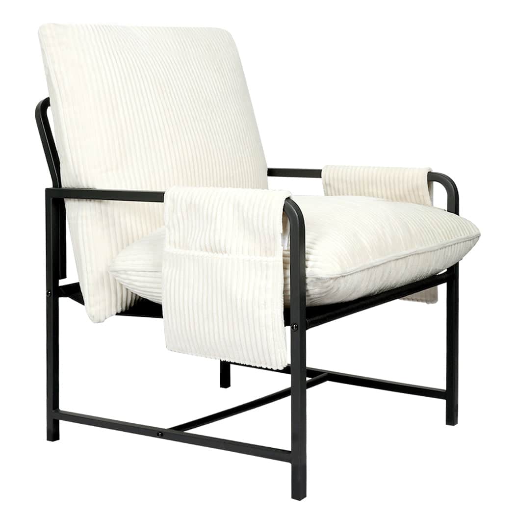 Contemporary Metal Framed Lounge Chair Corduroy in Beige  Classic