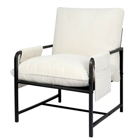 Contemporary Metal Framed Lounge Chair Corduroy in Beige  Classic