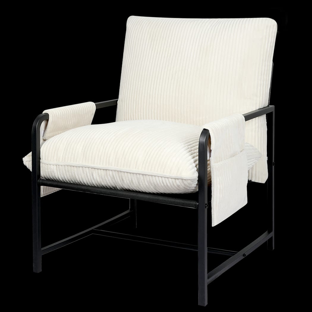 Contemporary Metal Framed Lounge Chair Corduroy in Beige  Classic | Metal finish