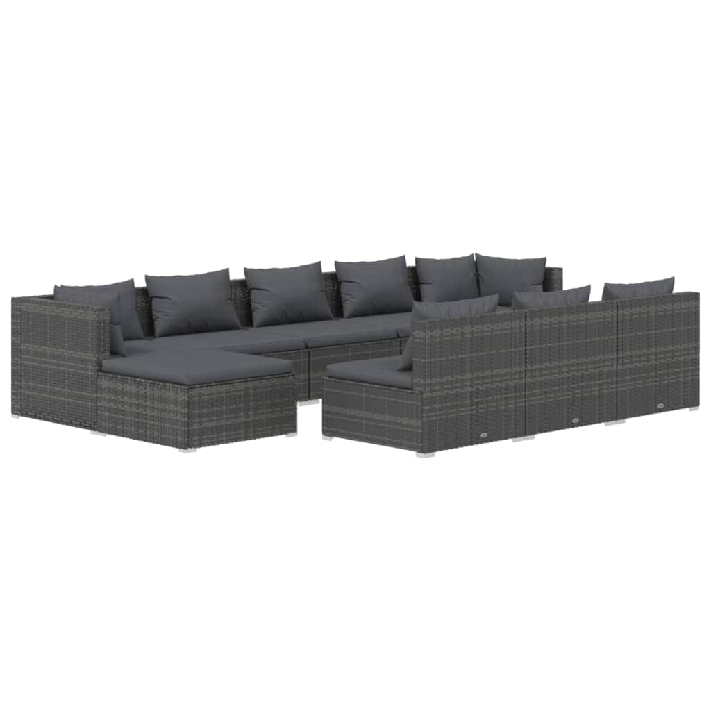 Contemporary Rattan Elegance: 10-Piece Garden Lounge Set in Elegant Grey with Plush Cushions