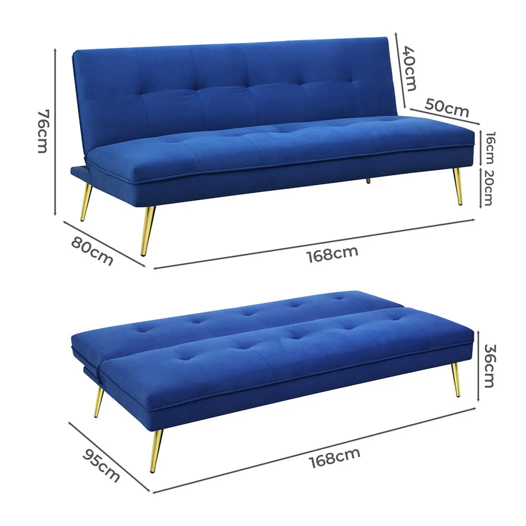 Contemporary Sofa Bed Convertible Velvet 3 Seater  Comfortable Design