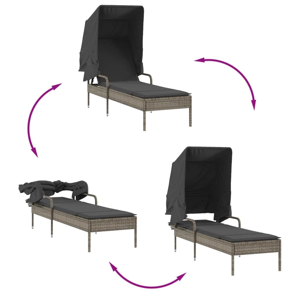 Contemporary Sun Lounger with Canopy and Indoor Outdoor Use Summer