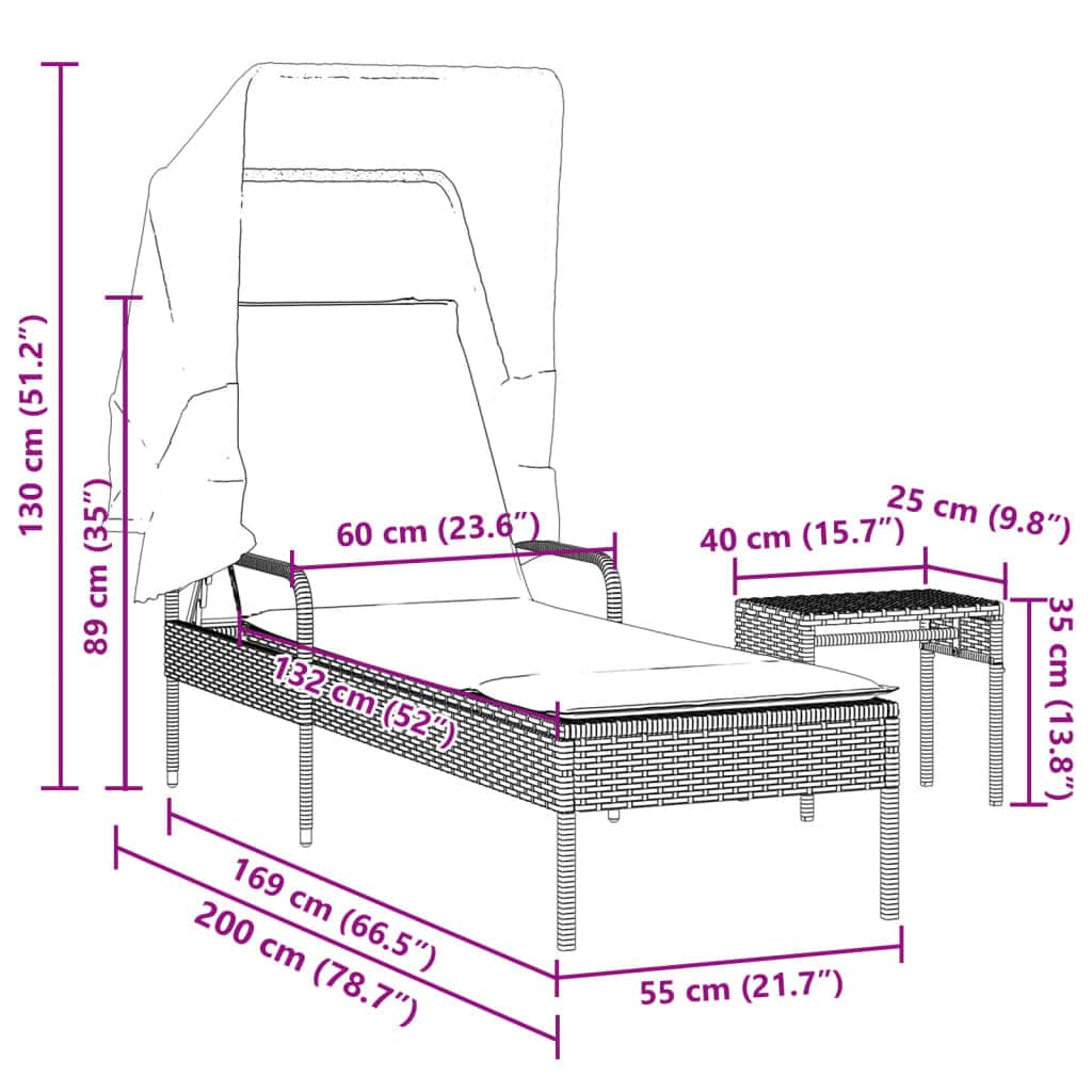 Contemporary Sun Lounger with Canopy and Indoor Outdoor Use Summer