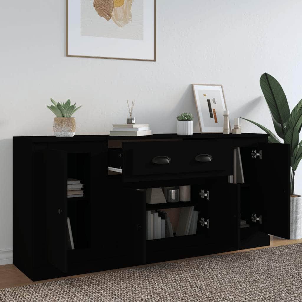 Contemporary Trio of White Engineered Wood Sideboards
