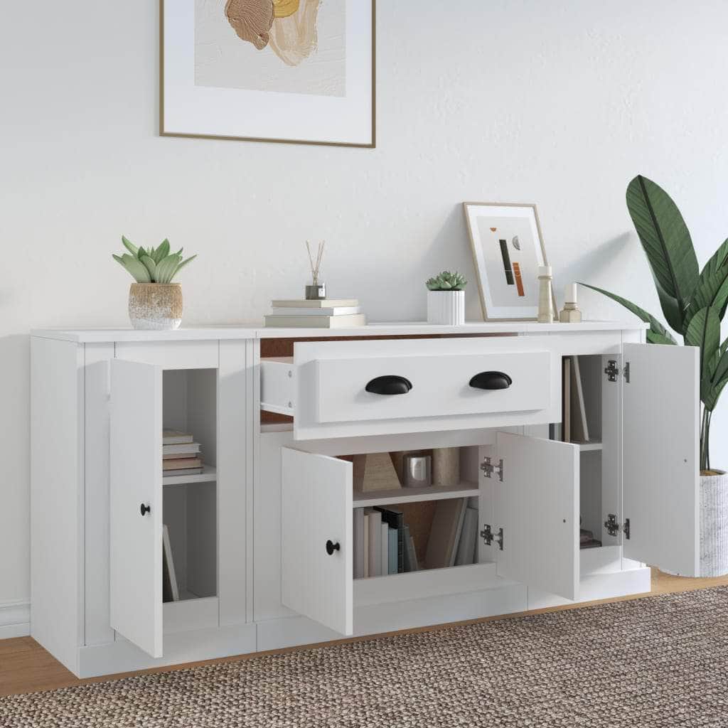 Contemporary Trio of White Engineered Wood Sideboards