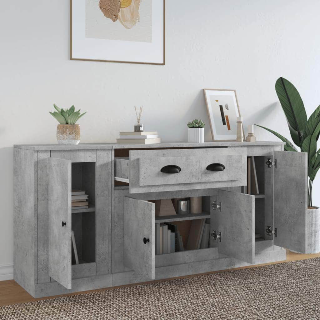 Contemporary Trio of White Engineered Wood Sideboards