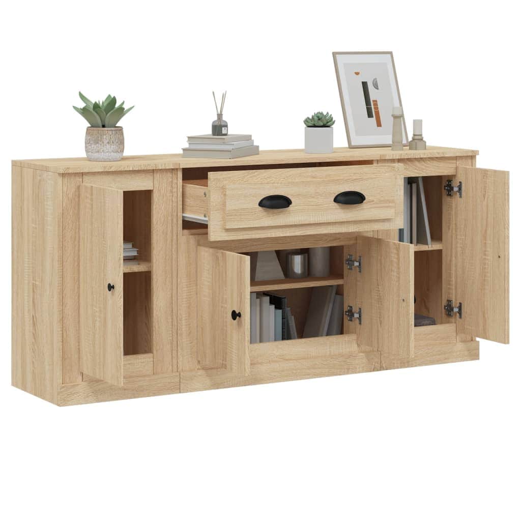 Contemporary Trio of White Engineered Wood Sideboards