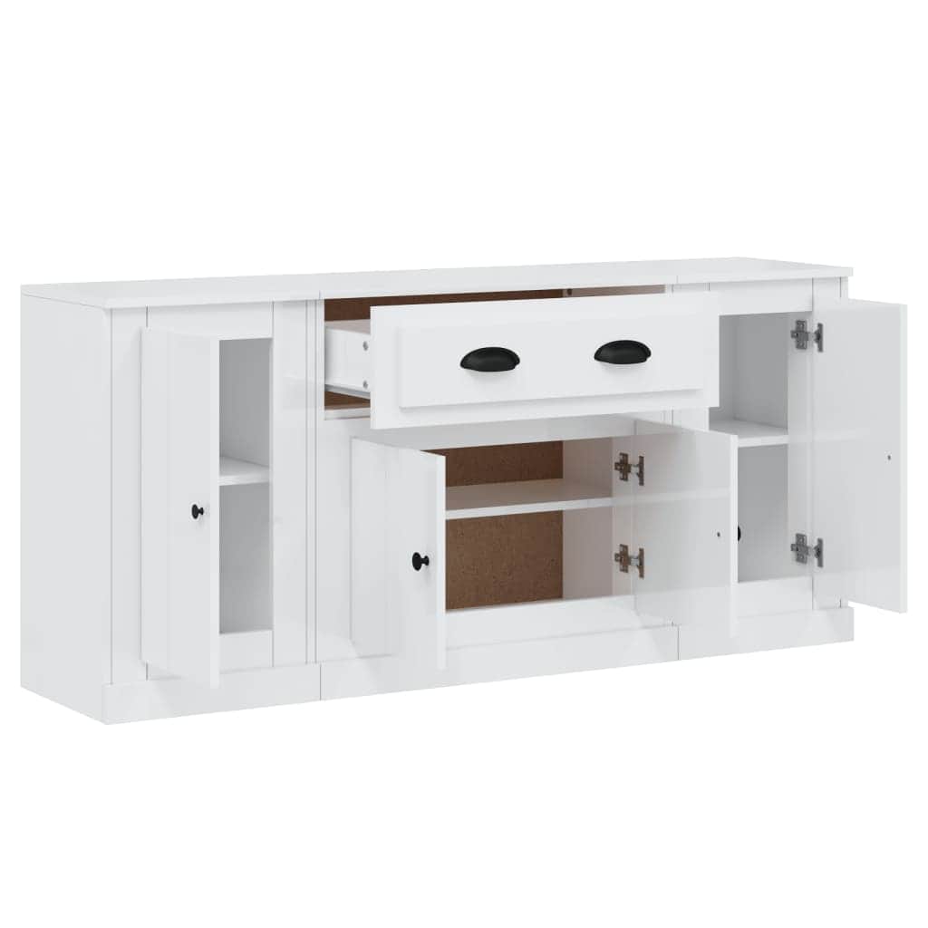 Contemporary Trio of White Engineered Wood Sideboards