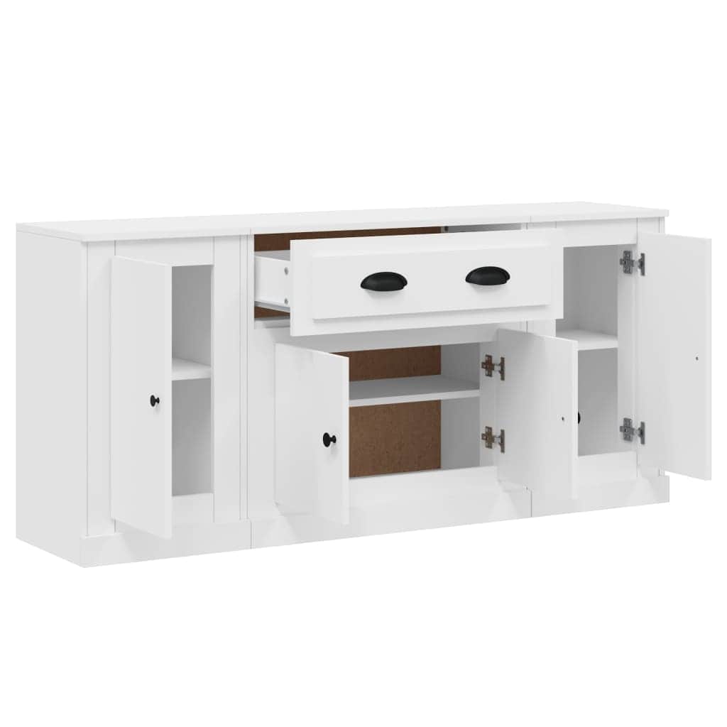 Contemporary Trio of White Engineered Wood Sideboards