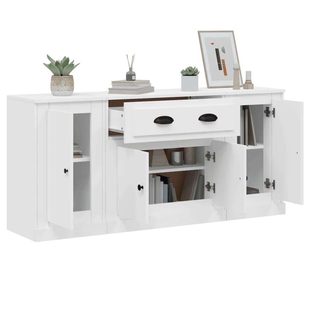 Contemporary Trio of White Engineered Wood Sideboards