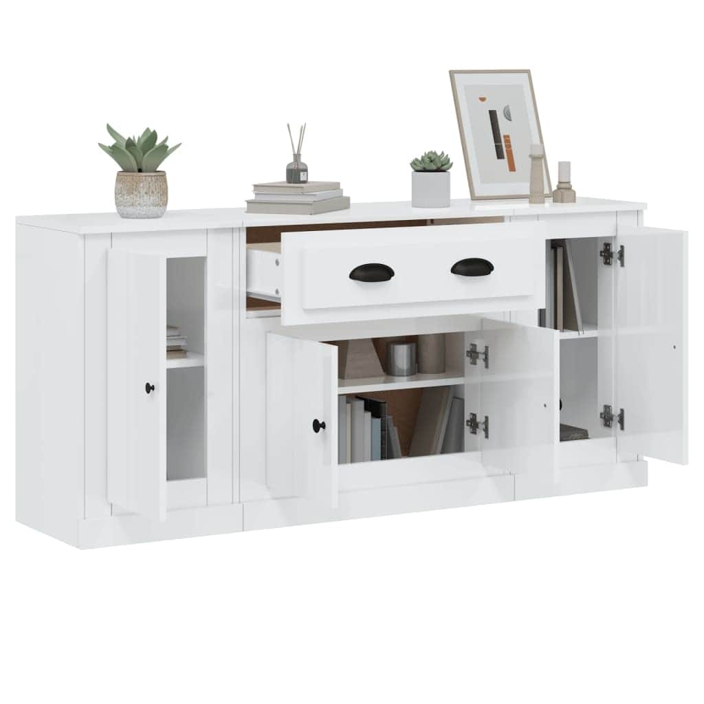 Contemporary Trio of White Engineered Wood Sideboards