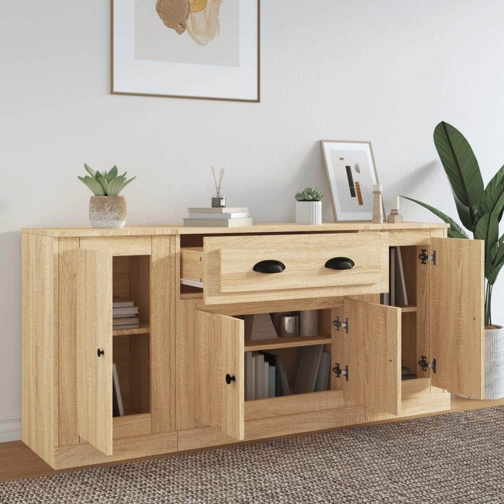 Contemporary Trio of White Engineered Wood Sideboards