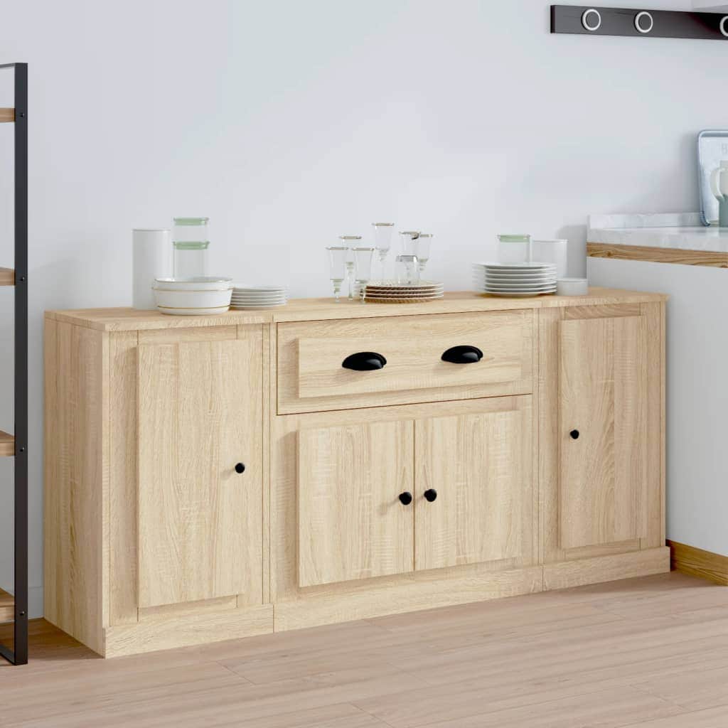 Contemporary Trio of White Engineered Wood Sideboards
