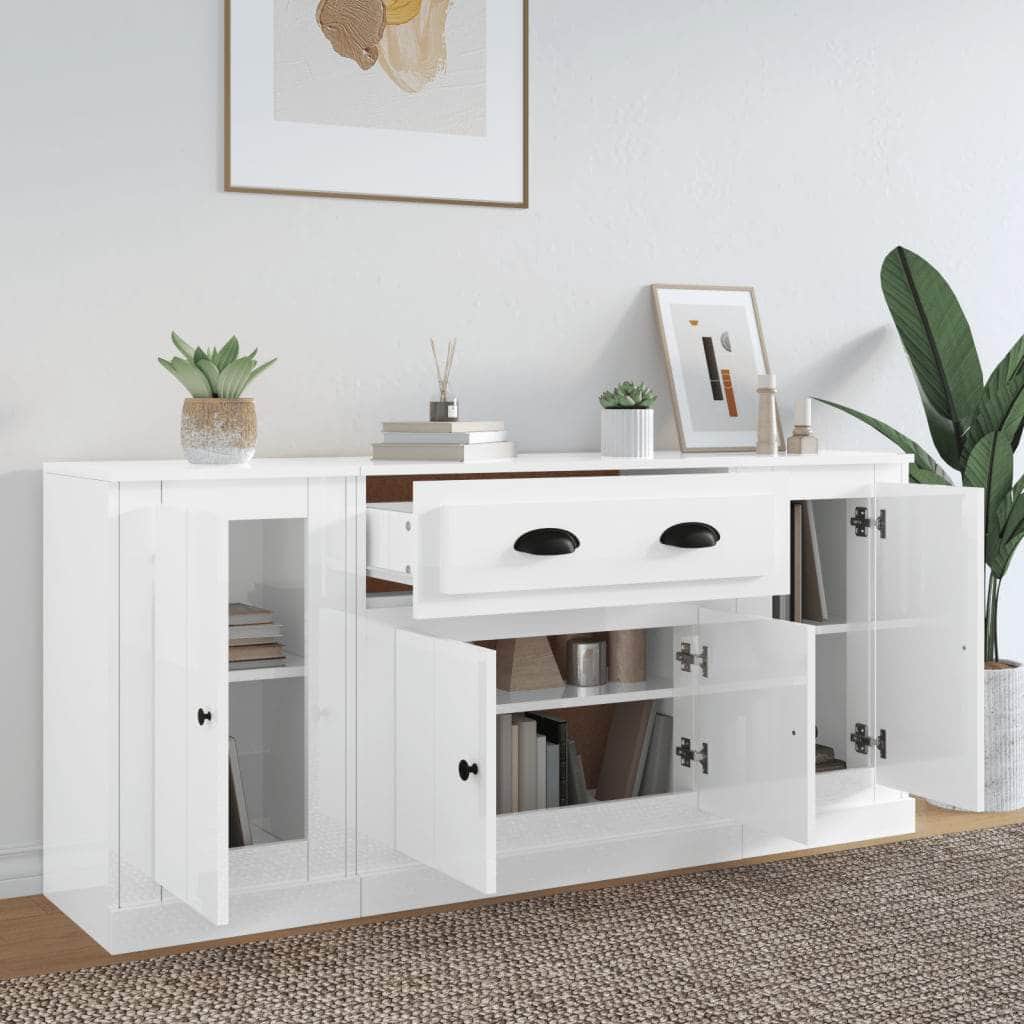 Contemporary Trio of White Engineered Wood Sideboards