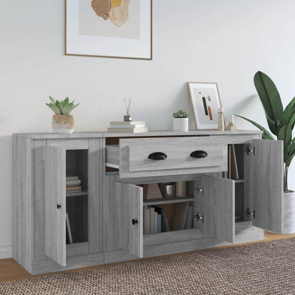 Contemporary Trio of White Engineered Wood Sideboards