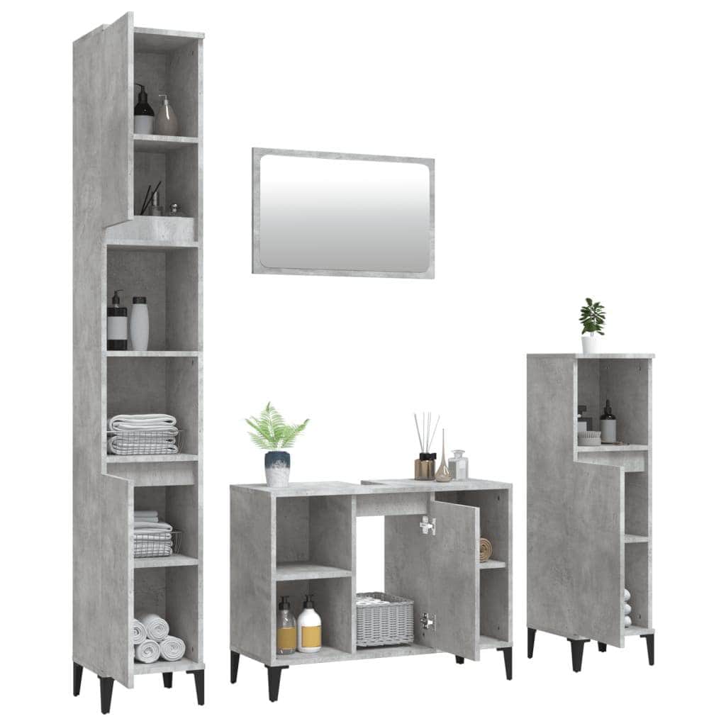 Contemporary White Bathroom Trio: Engineered Wood 4-Piece Furniture