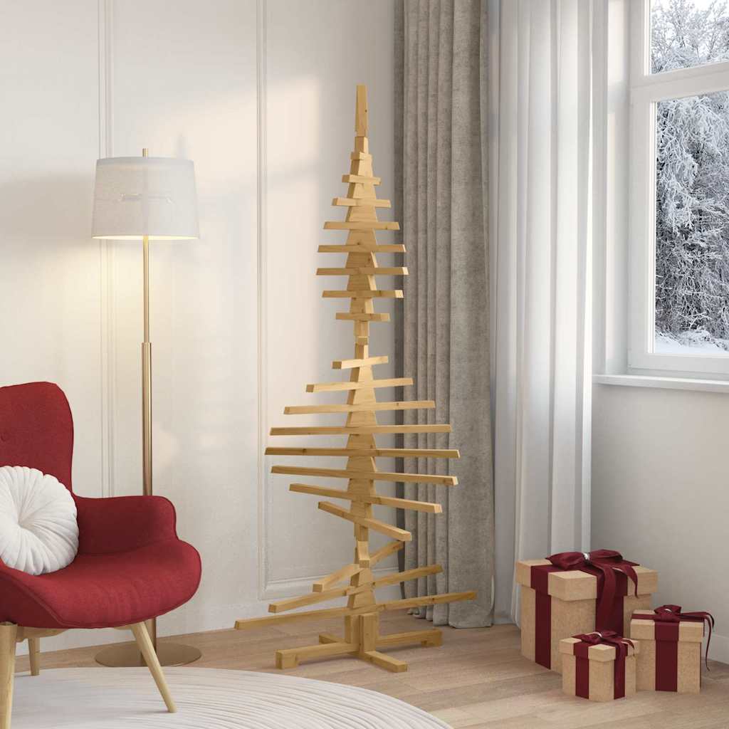 Contemporary Wooden Christmas Tree with Stand Brown 180cm Solid pine wood