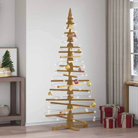 Contemporary Wooden Christmas Tree with Stand Brown 180cm Solid pine wood