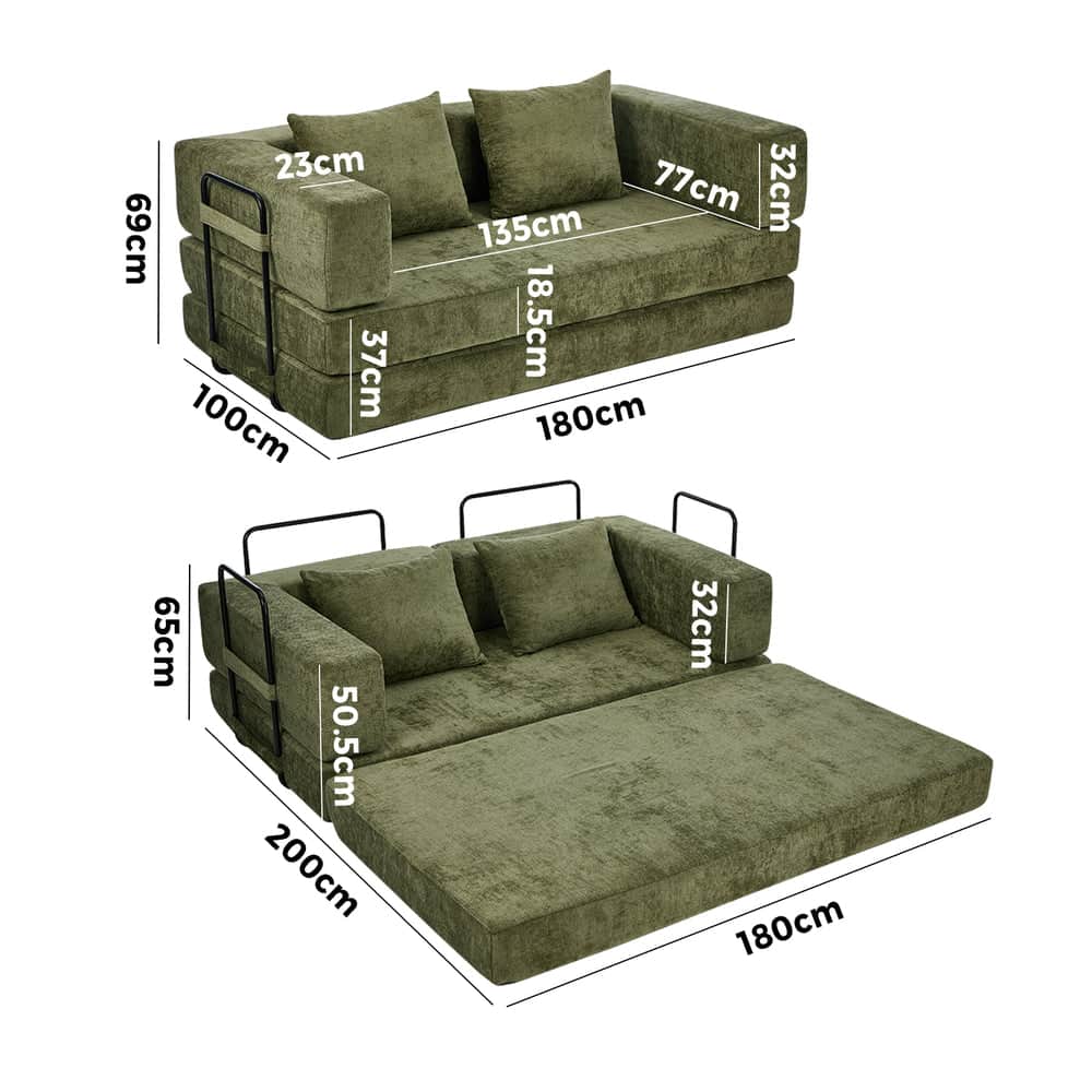 Convertible Loft Sofa Bed Futon Pull Out Couch Chenille Green