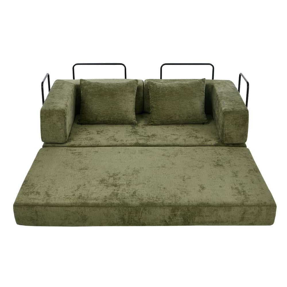 Convertible Loft Sofa Bed Futon Pull Out Couch Chenille Green