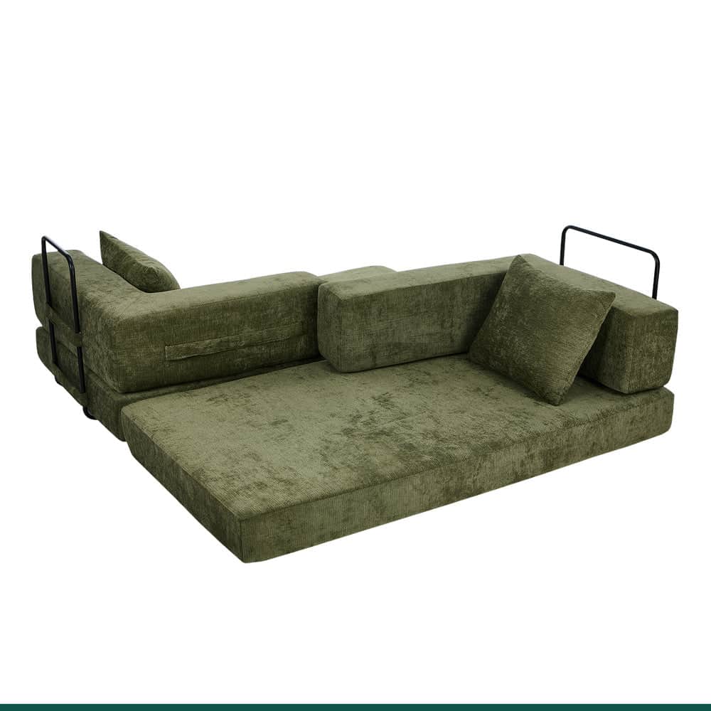 Convertible Loft Sofa Bed Futon Pull Out Couch Chenille Green