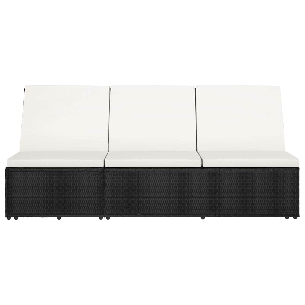Convertible Sun Bed with Cushion Poly Rattan Black