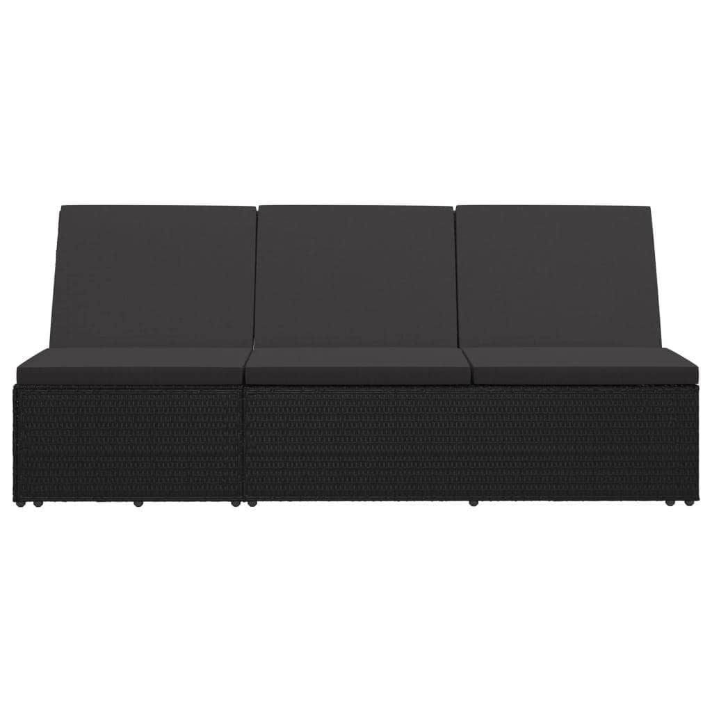 Convertible Sun Bed with Cushion Poly Rattan Black