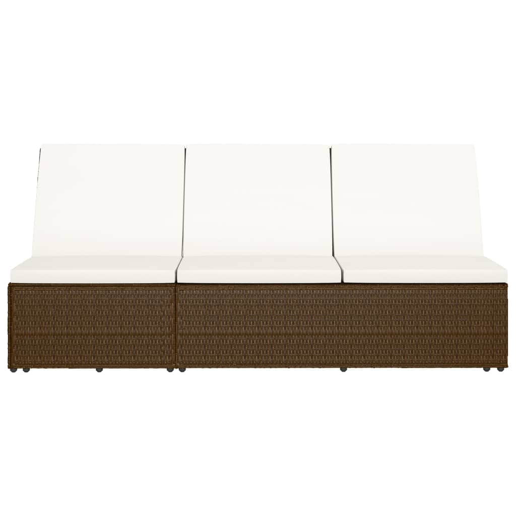 Convertible Sun Bed with Cushion Poly Rattan Brown
