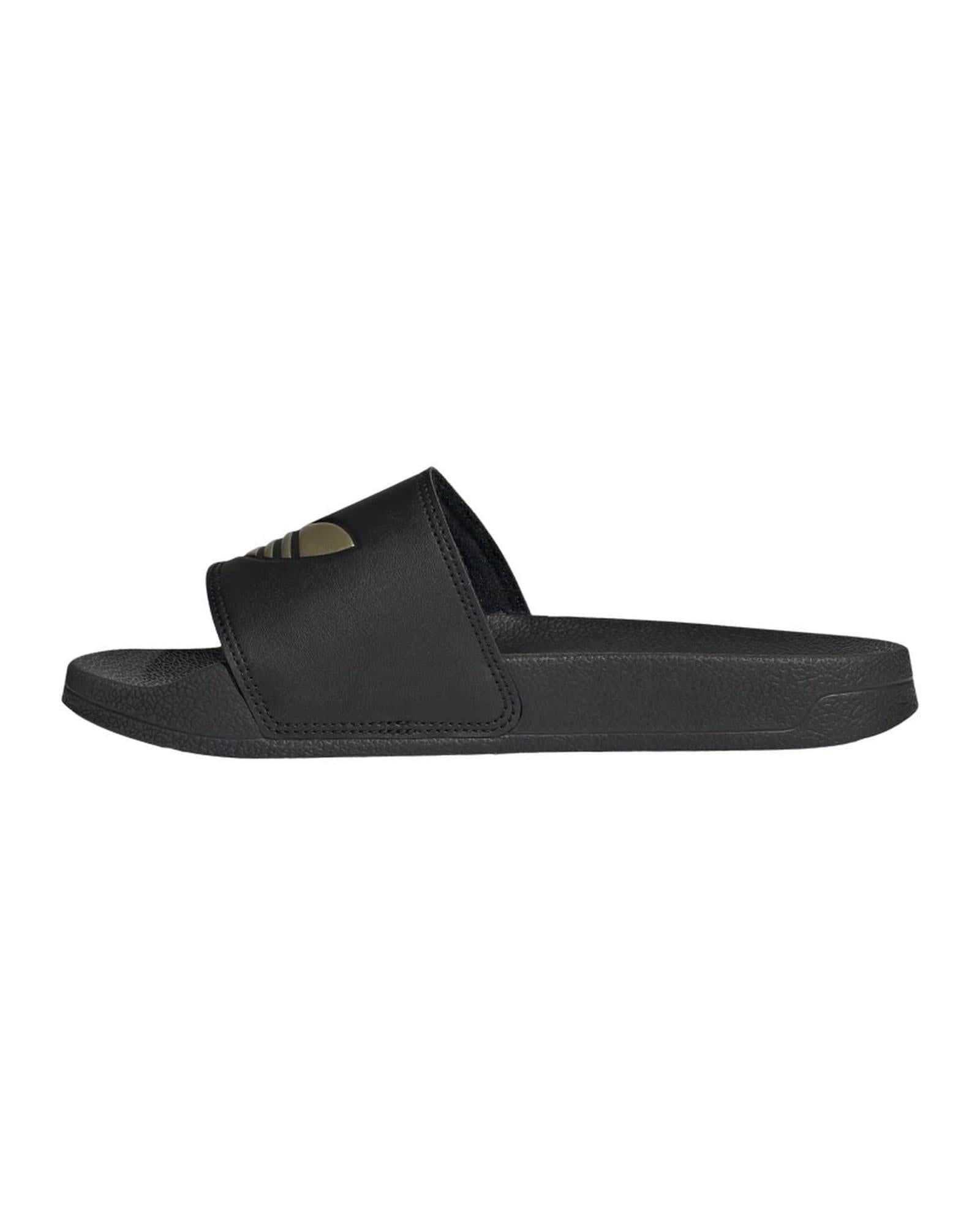 Core Black Casual Slides - Adidas Gold Edition