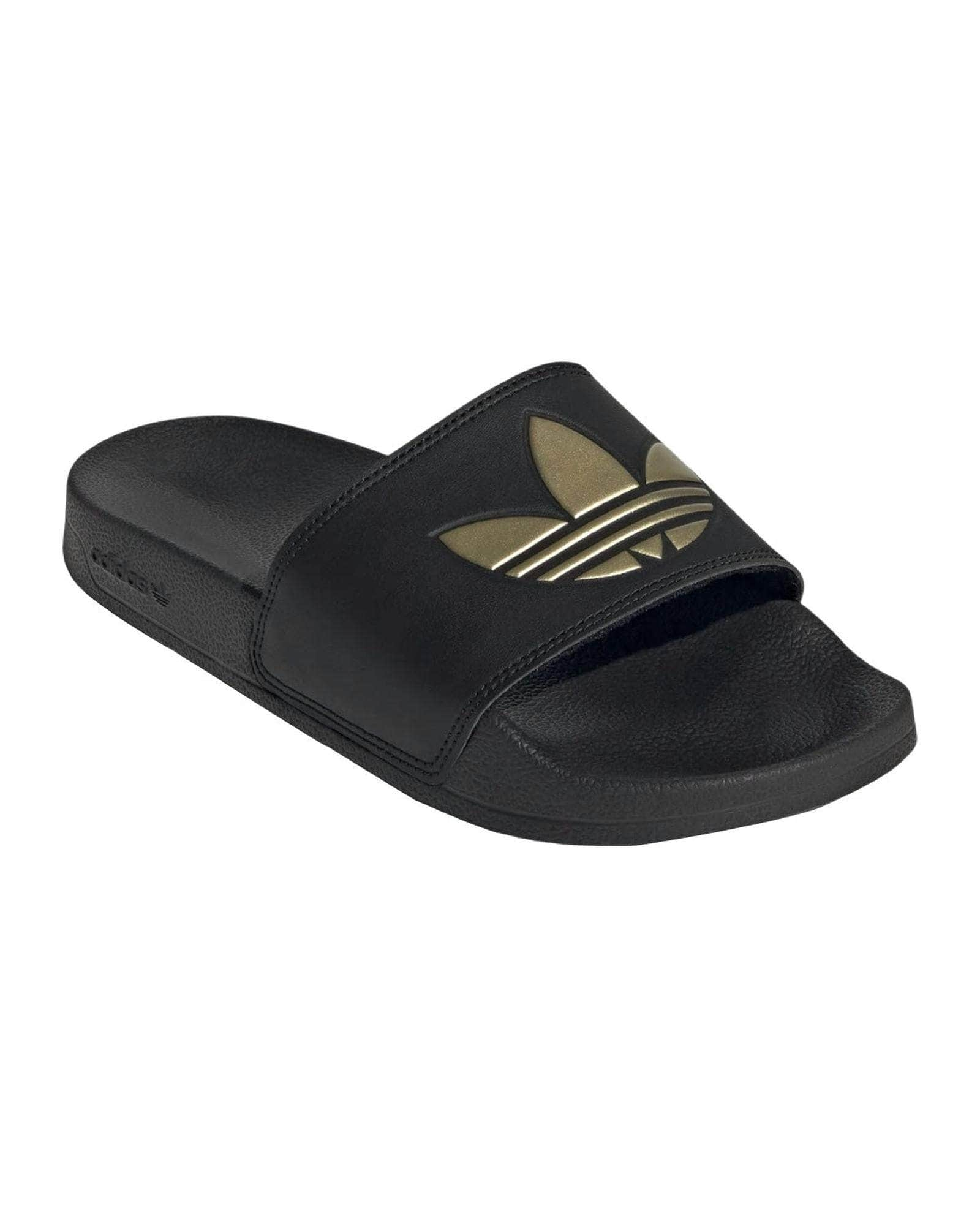 Core Black Casual Slides - Adidas Gold Edition