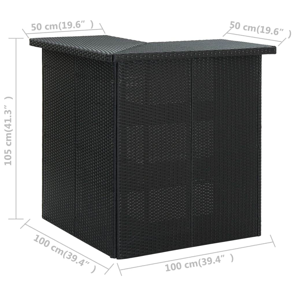 Corner Bar Table Black 100x50x105cm Poly Rattan Outdoor Patio Furniture, Rattan finish