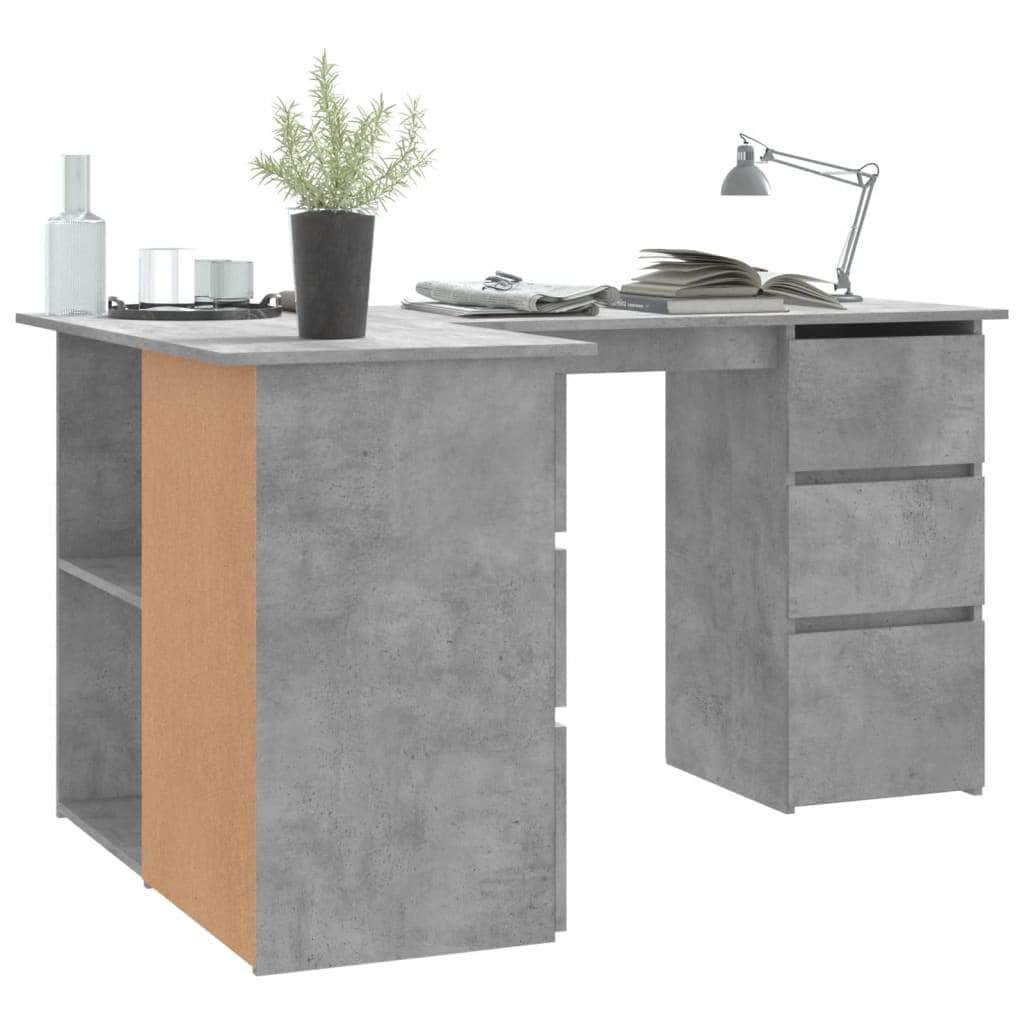Corner Desk Concrete Grey Chipboard