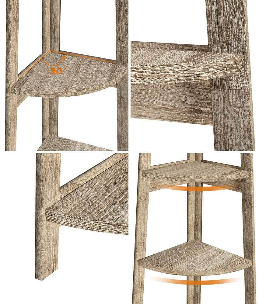 Corner Ladder Shelf 5 Tier Display Stand Bookshelf Natural
