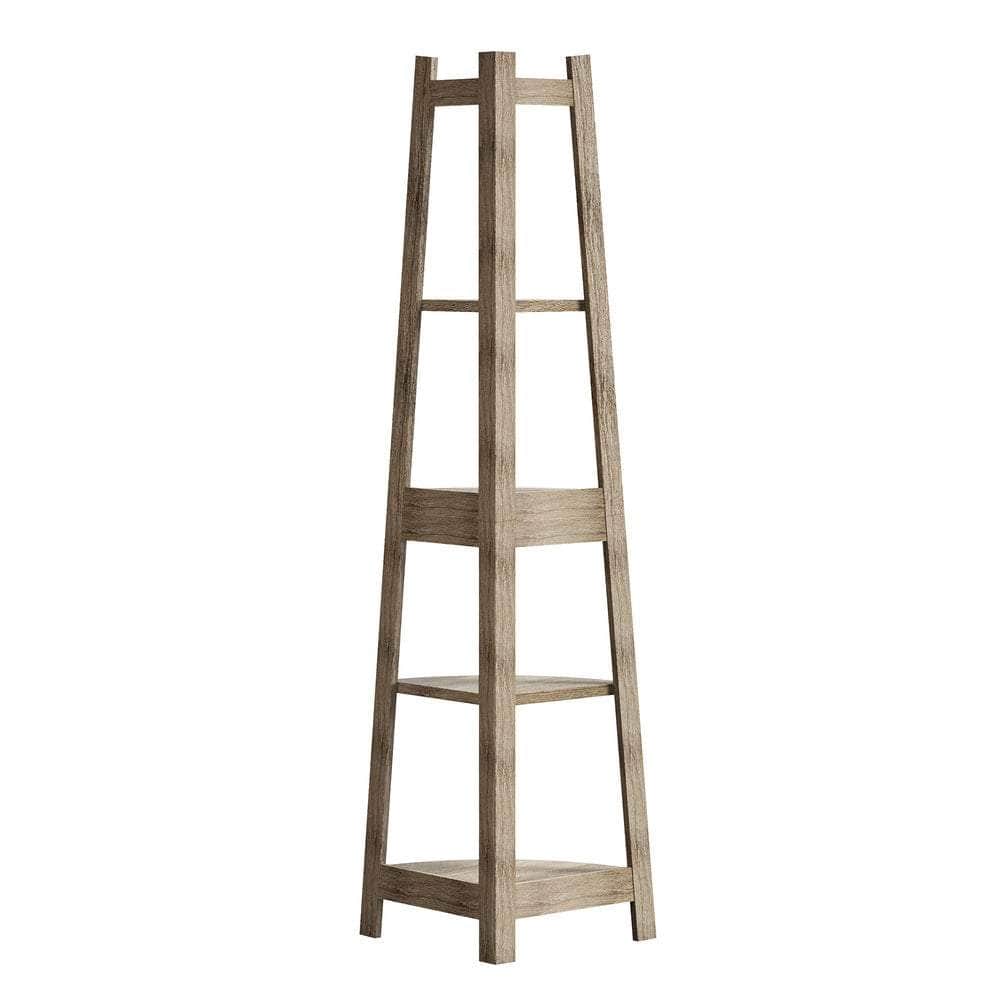 Corner Ladder Shelf 5 Tier Display Stand Bookshelf Natural
