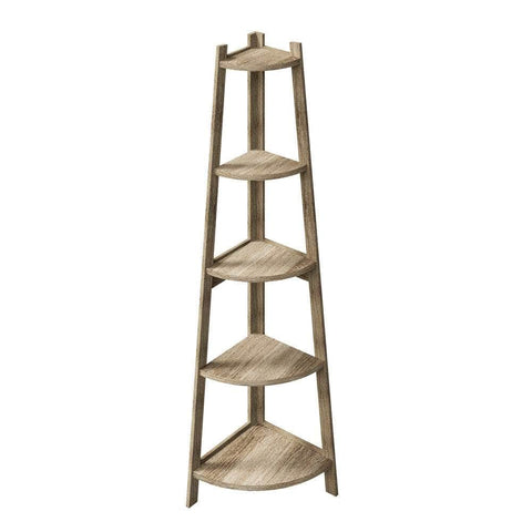 Corner Ladder Shelf 5 Tier Display Stand Bookshelf Natural