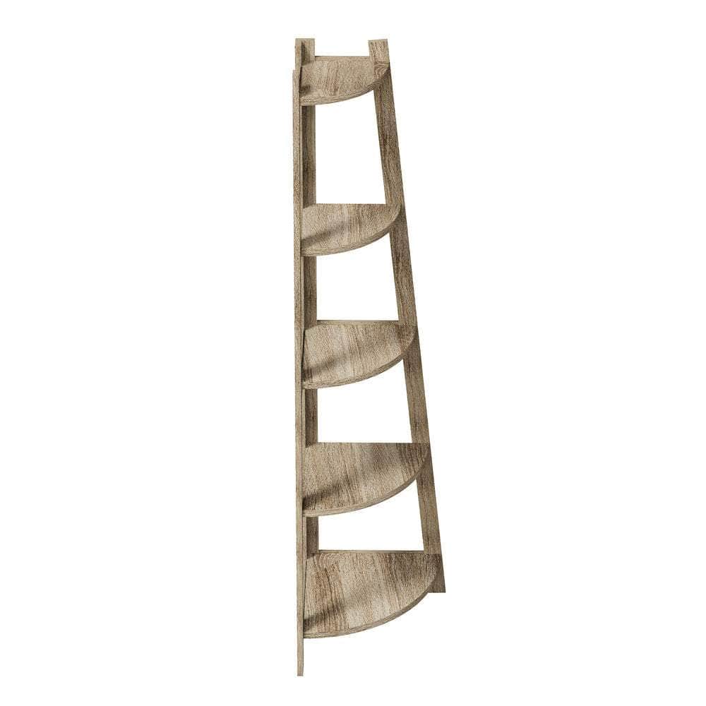 Corner Ladder Shelf 5 Tier Display Stand Bookshelf Natural